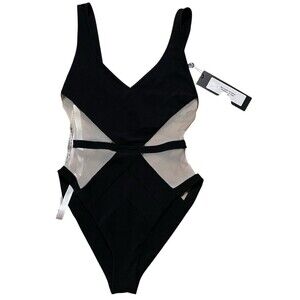 Mira Zadeh The Bailey High Cut Mesh One Piece Swimsuit S Slate NWT